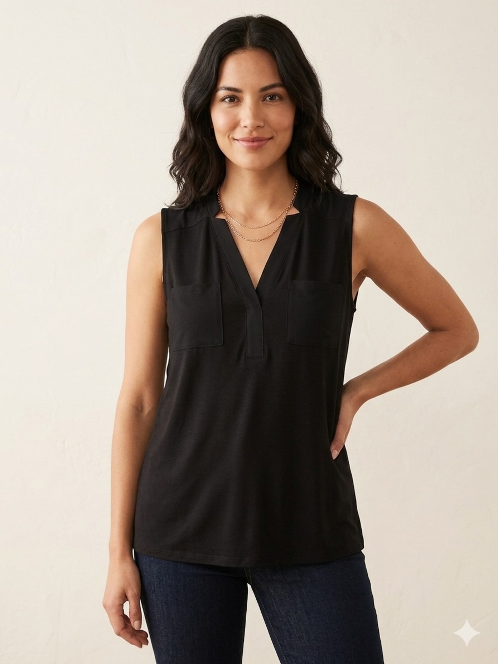 Cable‎ & Gauge Black Sleeveless V-Neck Tunic Top with Pockets Size M